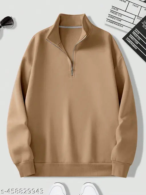 Beige Quater-zipper sweatshirt