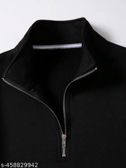 Black Quarter-zipper sweatshirt