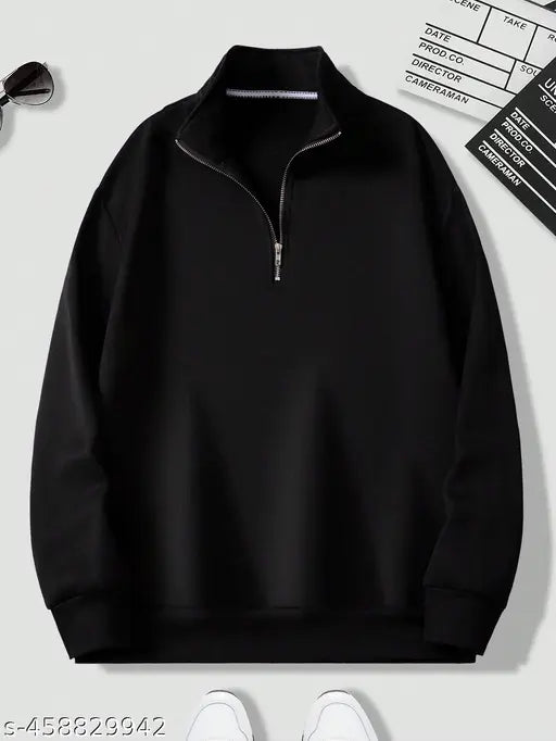 Black Quarter-zipper sweatshirt